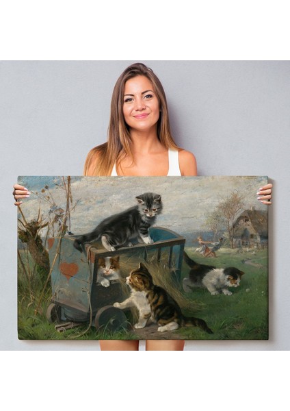 Julius Adam - Çayırda Arabada Oynayan Kedi Yavruları TABLO-7084 fiyatları