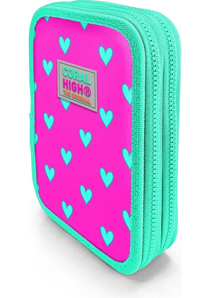 Kalem Kutusu Neon Pembe Su Yeşili Kalp Desenli Çift Katlı PVC Malzeme fiyatları