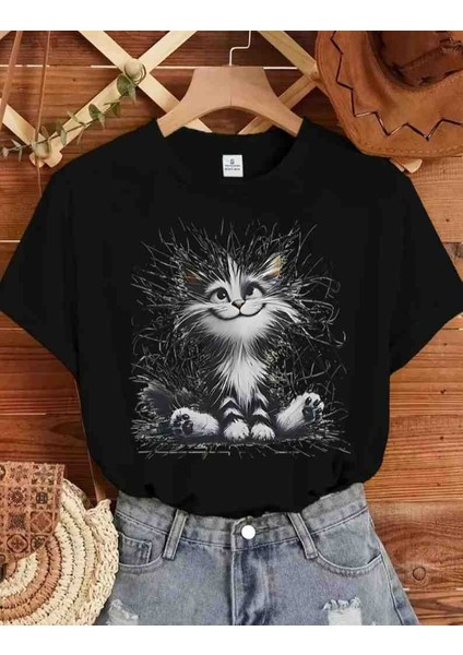 Cat Özel Tasarım Baskılı Oversize Tshirt