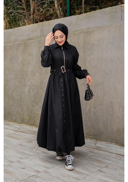 Balon Tasarım Poplin Elbise-Siyah fırsatları