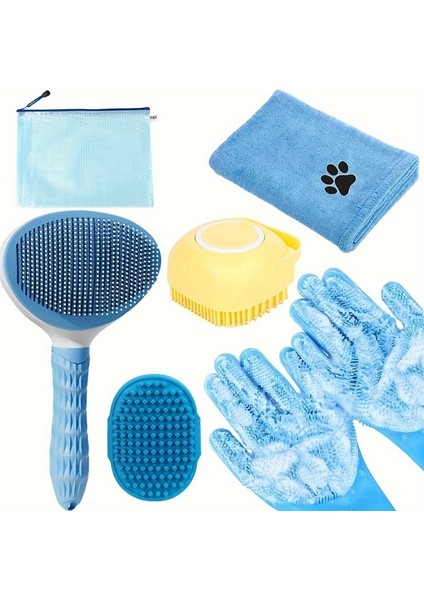6 Parçalı Köpek Bakım Seti Banyo Havlusu Havlu ve Yıkama Eldiveni Parlak Kürk Köpek Bakım Malzemeleri (Yurt Dışından)
