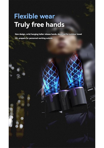 Turbo Jet Fan Çift Başlı Bel Üstü Fan Işıklı Power Bank Açık Hava Kamp Seyahat Çalışma, Gri ve Mor (Yurt Dışından)