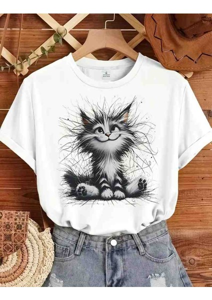 Cat Özel Tasarım Baskılı Oversize Tshirt