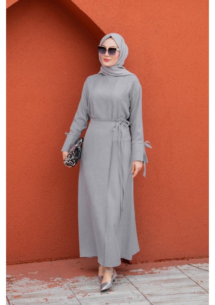 Anvelop Bağlamalı Etek Bluz Takım-Gri