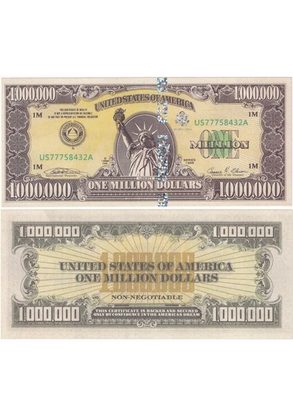A.b.d. 1.000.000 Usd (Bir Milyon Dolar) Hatıra Para