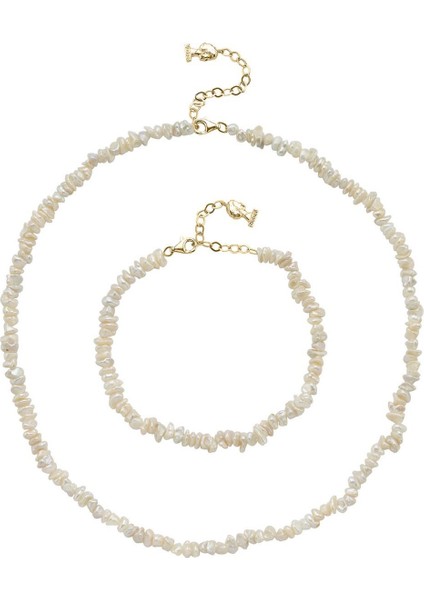 925 Ayar Gümüş 5 mm Bahreyn İnci Kolye Bileklik İkili Set