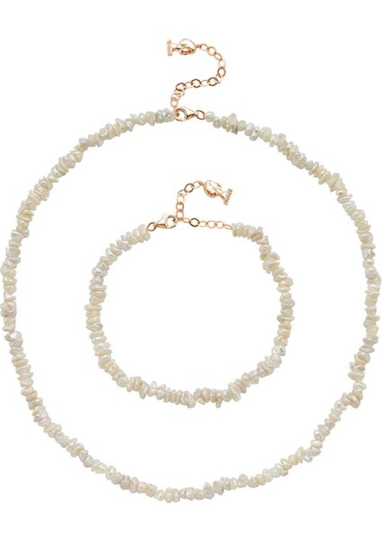 925 Ayar Gümüş 5 mm Bahreyn İnci Kolye Bileklik İkili Set