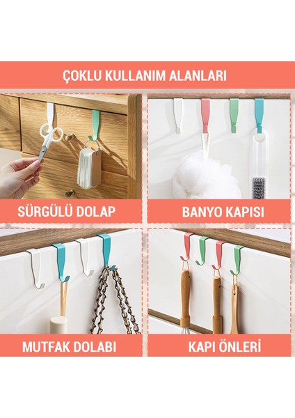 Sert Abs Plastik Çok Amaçlı Mutfak Dolabı Kapı Duşakabin Vb Alanlar Için Plastik Askılık Kanca 4lü Set - AL4988 fırsatları