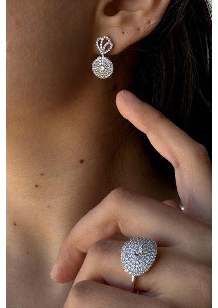 925 Ayar Gümüş 8 mm Zirkon Taşlı İnci Kolye Bilelik Küpe Yüzük Dörtlü Set fiyatları