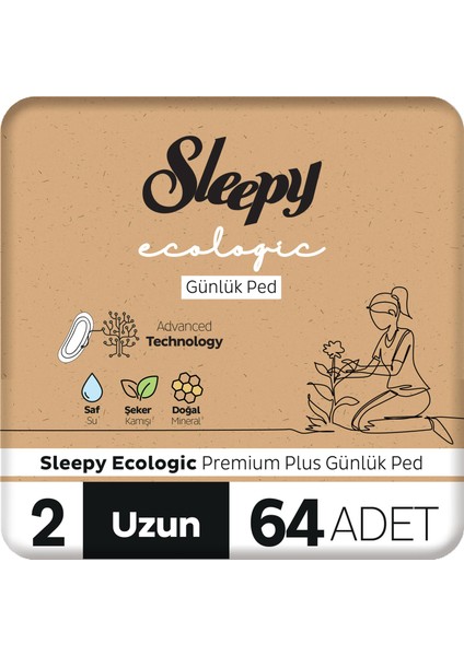 Ecologic premium Plus Günlük Ped Uzun 64 Adet Ped
