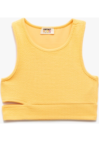 Pencere Detaylı Slim Fit Bürümcük Kolsuz Bisiklet Yaka Crop Atlet