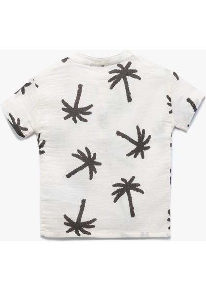 Bisiklet Yaka Kısa Kollu Palmiye Baskılı Pamuklu Tişört fiyatları