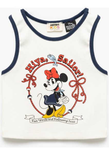 Minnie Mouse Lisanslı Baskılı Kaşkorse Kolsuz Crop Atlet