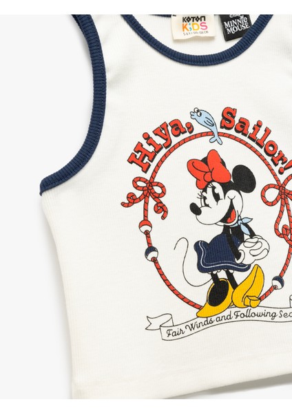 Minnie Mouse Lisanslı Baskılı Kaşkorse Kolsuz Crop Atlet