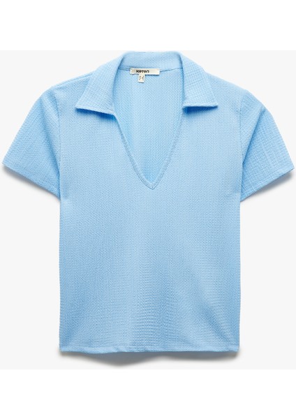 Regular Fit Dokulu Kısa Kollu V Polo Yaka Tişört