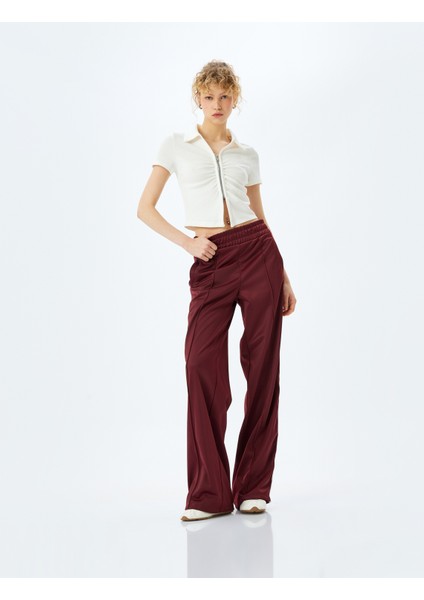 Fermuar Detaylı Slim Fit Drapeli Kısa Kollu Crop Tişört