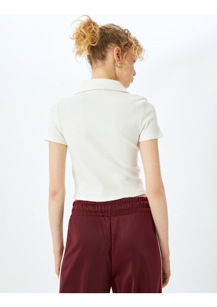 Fermuar Detaylı Slim Fit Drapeli Kısa Kollu Crop Tişört