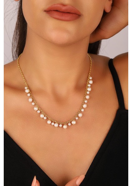 14 Ayar Altın 5 mm Doğal Inci Sallantılı Kolye Bileklik Ikili Set indirimleri