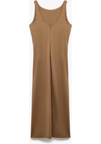 Drape Detaylı Kolsuz Yırtmaçlı Midi Boy Kayık Yaka Elbise fırsatları