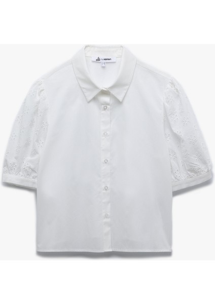 Pamuklu Klasik Yaka Kısa Balon Kollu Fisto Detaylı Poplin Crop Gömlek