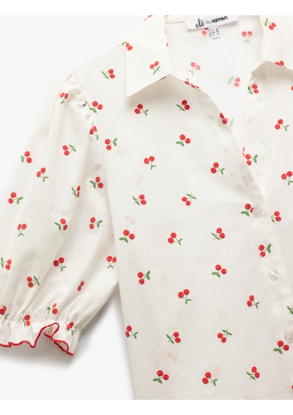 Düğmeli Kiraz Detaylı Kısa Balon Kollu Gömlek indirimleri