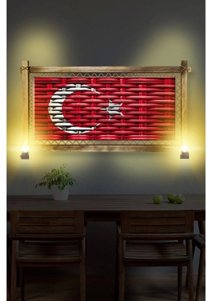 Kanvas Türk Bayrağı Rustik Lambalı Tablo