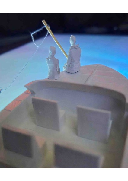 Tekne Balık Tutan Çift Akvaryum Dekoru 12X5 cm Beyaz modelleri
