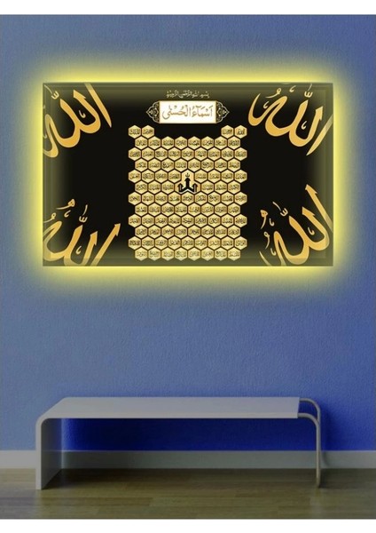 Kanvas Tablo Esmaül Hüsna (Allahın Cc. 99 Ismi Şerifi) LED Işıklı