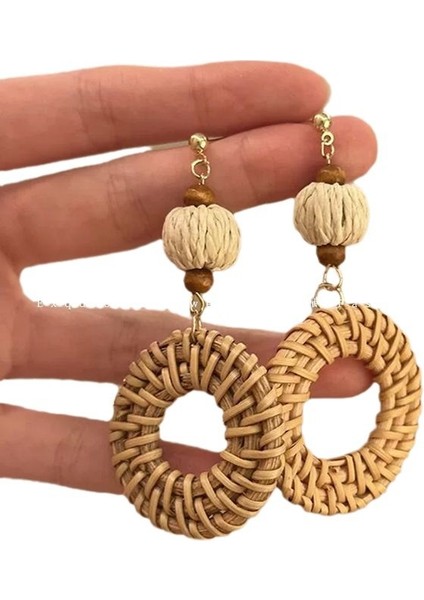 Küpeler Tatil Tarzı Net Kırmızı Küpeler Deniz Kenarı Kulak Kancaları Yaz Yeni Rafia El Dokuması Rattan Küpeler Kadınlar Için (Yurt Dışından) modelleri