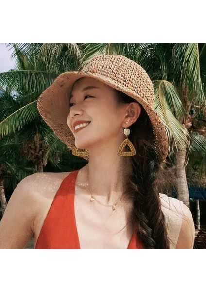 Küpeler Tatil Tarzı Net Kırmızı Küpeler Deniz Kenarı Kulak Kancaları Yaz Yeni Rafia El Dokuması Rattan Küpeler Kadınlar Için (Yurt Dışından) fiyatları