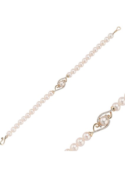 14 Ayar Altın 5 mm Zirkon Taşlı Doğal Inci Bileklik