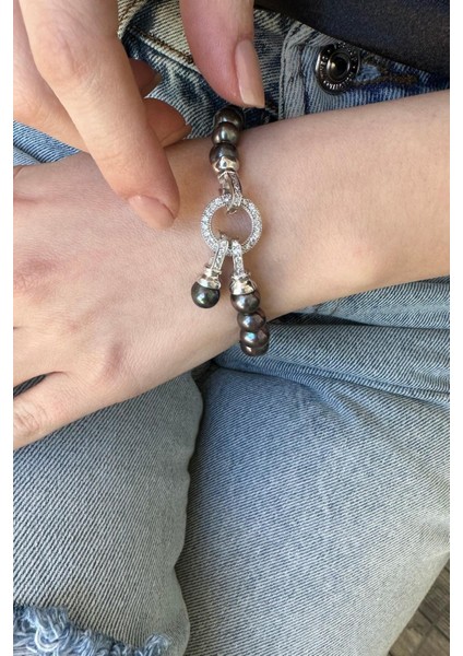 925 Ayar Gümüş 8 mm Zirkon Taşlı Halka Kilitli Doğal İnci Küpe Kolye Bileklik Üçlü Set indirimleri