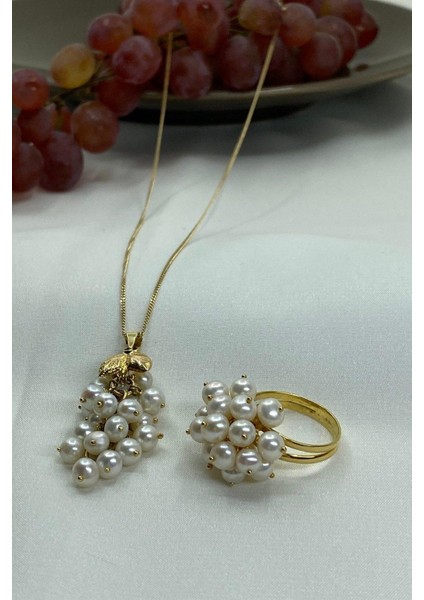 14 Ayar Altın 4 mm Üzüm Salkımı Doğal Inci Kolye Yüzük Ikili Set fiyatları