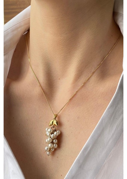 14 Ayar Altın 4 mm Üzüm Salkımı Doğal Inci Kolye Yüzük Ikili Set modelleri