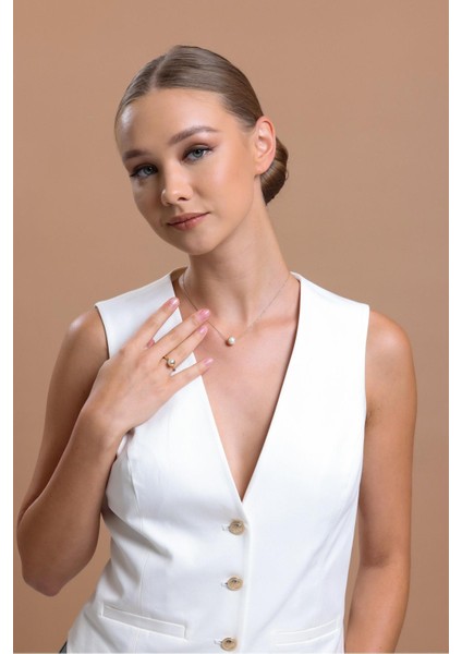 14 Ayar Altın 8 mm Tek Doğal Inci Kolye Yüzük Ikili Set fiyatları