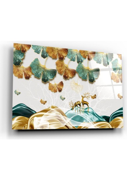 Gold Çiçekler Cam Tablo | Hediyelik, Dekoratif, Ofis, Mutfak