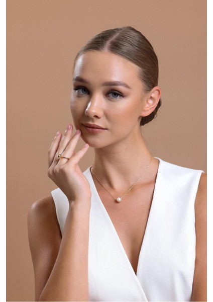 14 Ayar Altın 8 mm Tek Doğal Inci Kolye Yüzük Ikili Set fırsatları