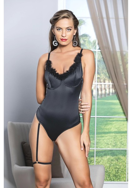 - Saten Bacak Bantlı Çıtçıtlı Badi Siyah (MGP11490)