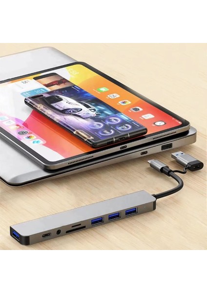 ® 8 In 1 USB Çevirici Notebook Macbook Type-C Uyumlu Görüntü Aktarıcı Hub