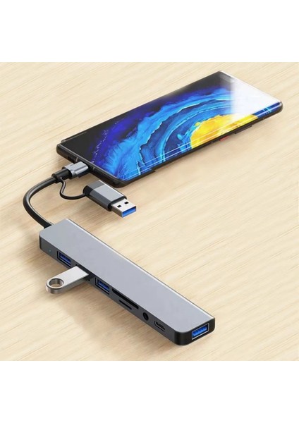 ® 8 In 1 USB Çevirici Notebook Macbook Type-C Uyumlu Görüntü Aktarıcı Hub