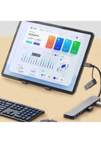 ® 8 In 1 USB Çevirici Notebook Macbook Type-C Uyumlu Görüntü Aktarıcı Hub