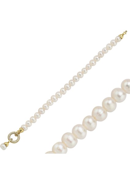 14 Ayar Altın 8 mm Halka Kilitli Doğal Inci Bileklik fiyatları