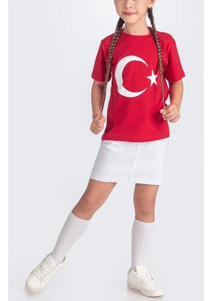 Çocuklar Için Unisex Ay Yıldızlı (Türk Bayraklı) Tişört 23 Nisan Için