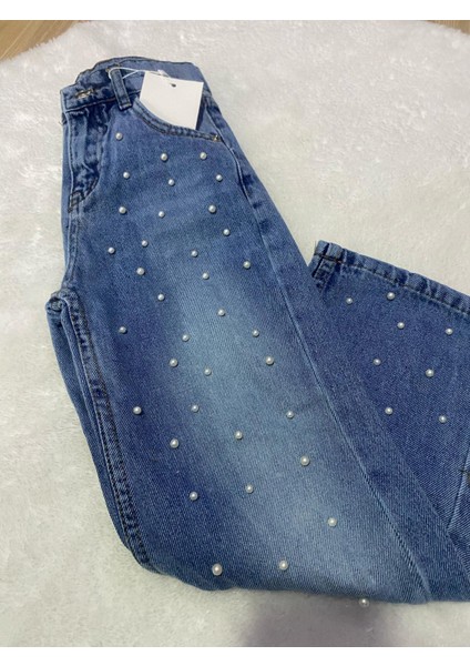Boncuk Detaylı Kız Çocuk Jean Pantolon
