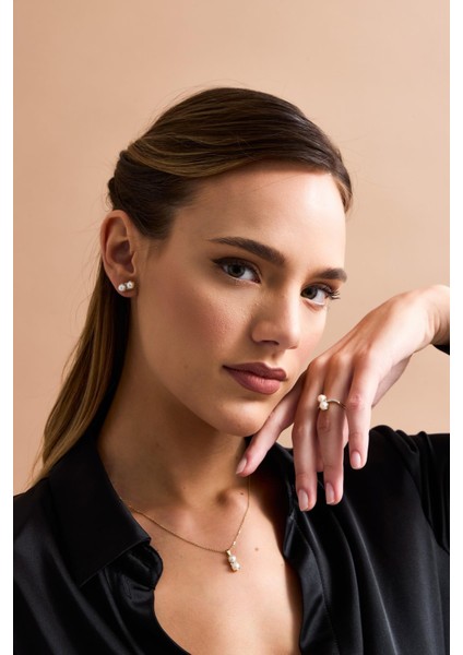 14 Ayar Altın 5 mm İkili İnci Küpe Kolye Yüzük Üçlü Set fiyatları