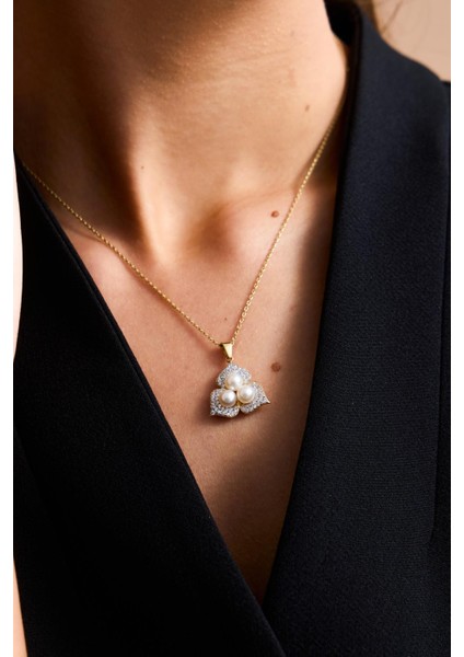 14 Ayar Altın 5 mm Zirkon Taşlı Doğal İncili Küpe Kolye Yüzük Üçlü Set modelleri