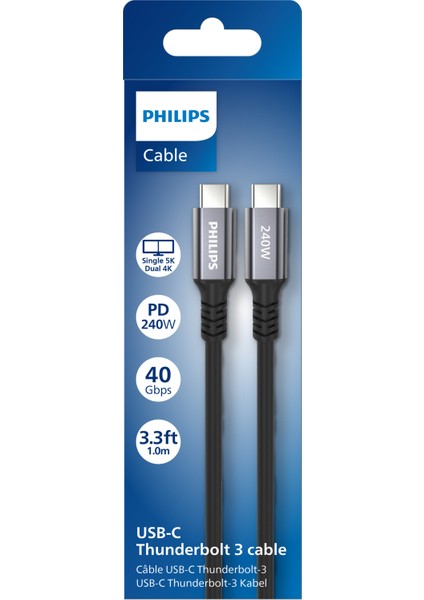 SWV6701/00 Thunderbolt3 Usb-C To Usb-C 240W 5k Hızlı Şarj Kablosu, 1 Metre