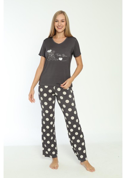 Kadın Kısa Kol Füme Pijama Takım C6T4N7O-048