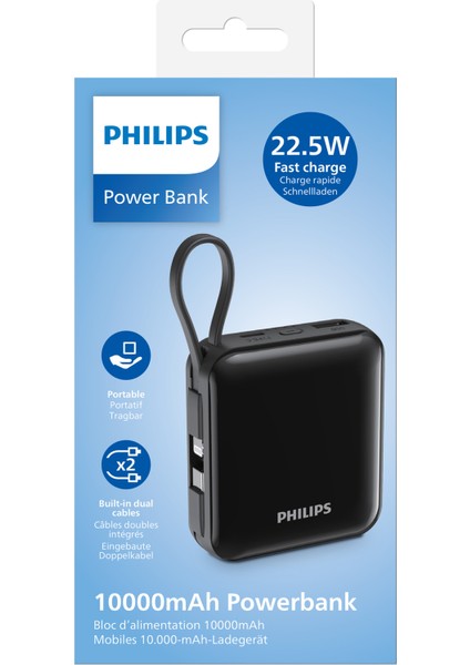 DLP5713CB/00 10.000 Mah 22,5W Usb-C ve Lightning Dahili Kablolu Powerbank 1xusb-A, 1xusb-C, Siyah