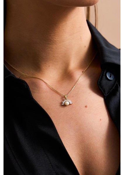 14 Ayar Altın 6 mm Yarım Çiçek Modelli Doğal İnci Küpe Kolye Yüzük Üçlü Set modelleri